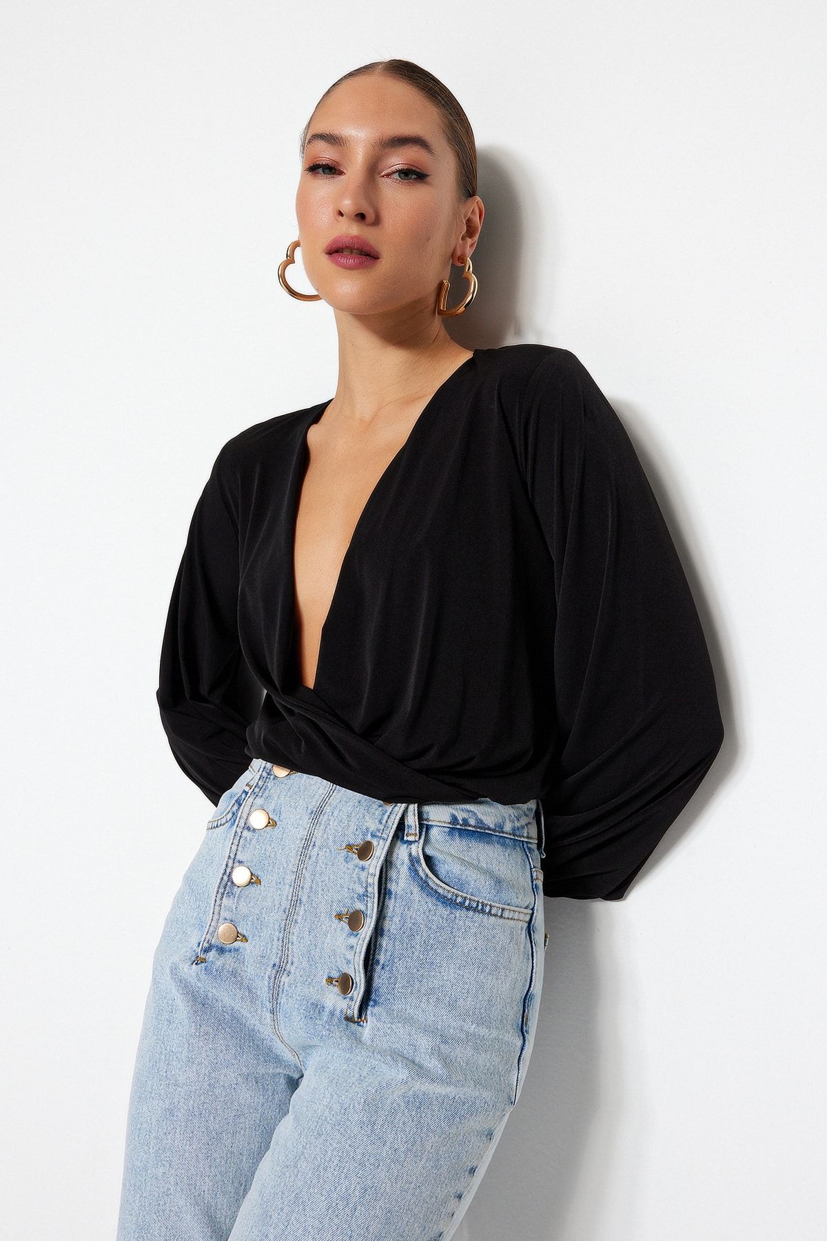 Trendyol Collection Bluse Schwarz Regular Fit