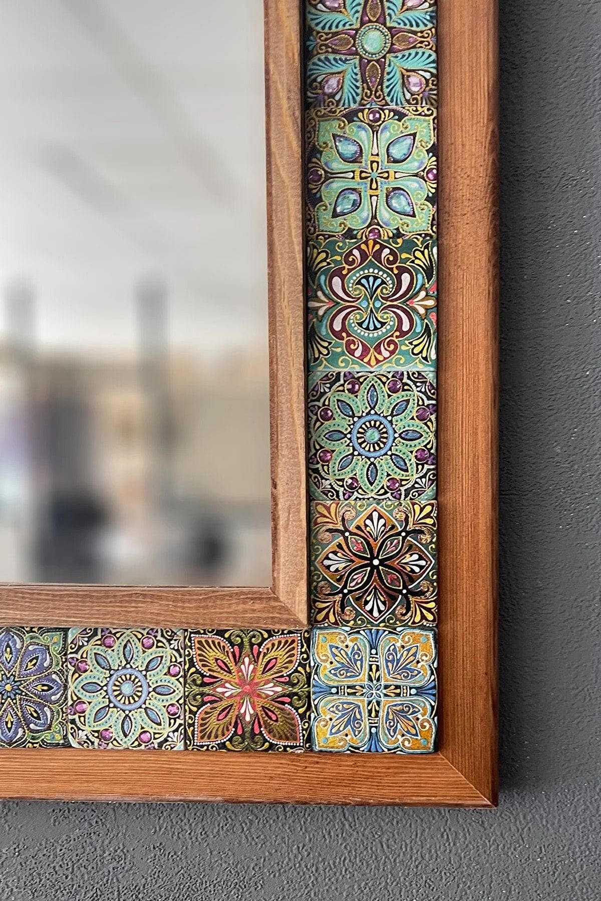 Oscar Stone Decor Ahşap Çerçeveli Mozaik Taş (mermer) Ayna 63x93 Cm Morocco-etnik Desenli UX9879