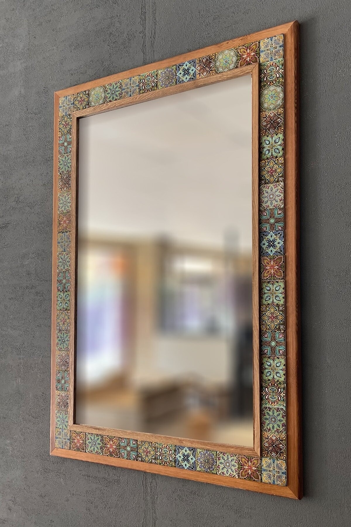 Oscar Stone Decor Ahşap Çerçeveli Mozaik Taş (mermer) Ayna 63x93 Cm Morocco-etnik Desenli UX9879