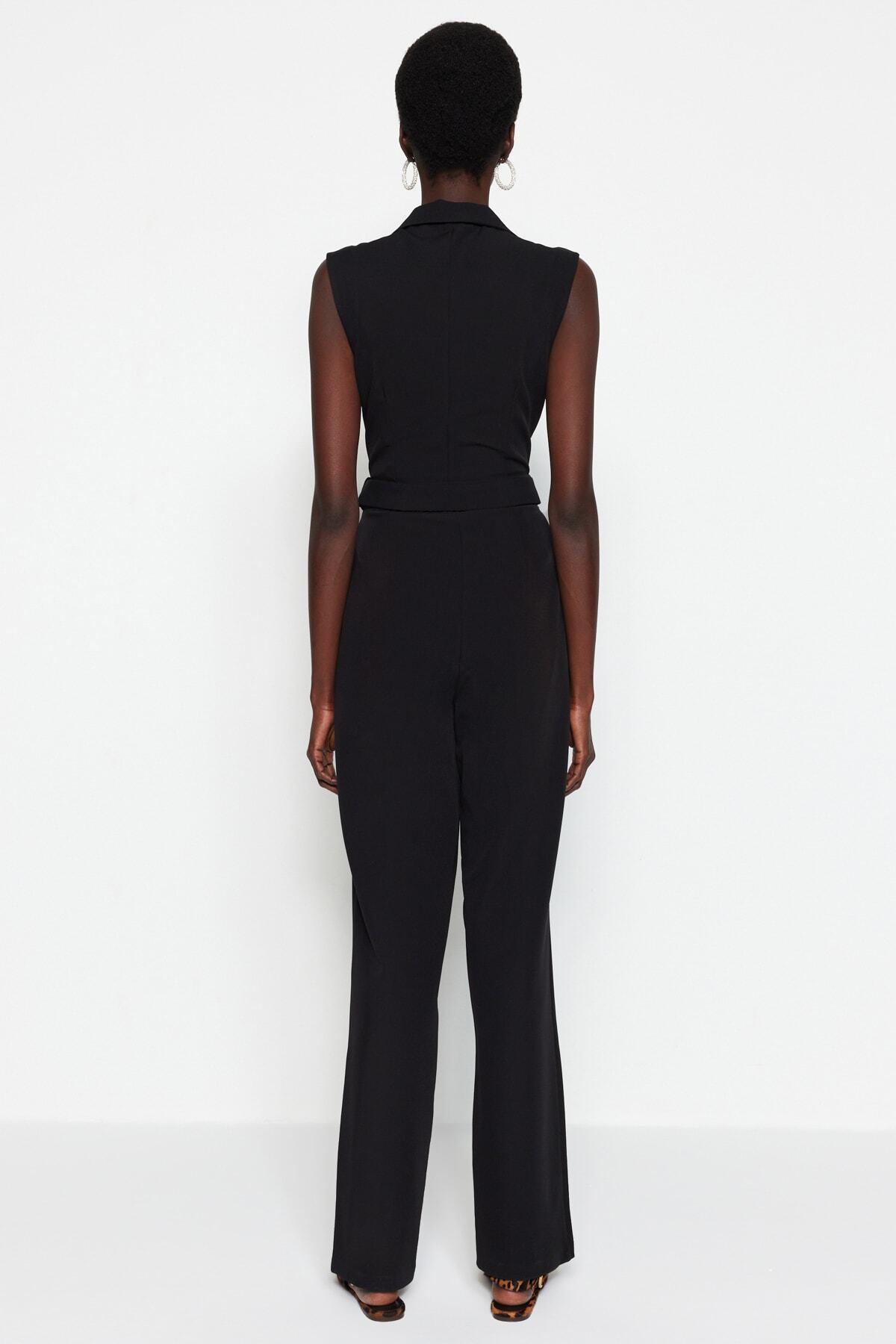Trendyol Collection-Black Belted Shirt Collar Maxi Woven Jumpsuit TWOSS23TU00079 5