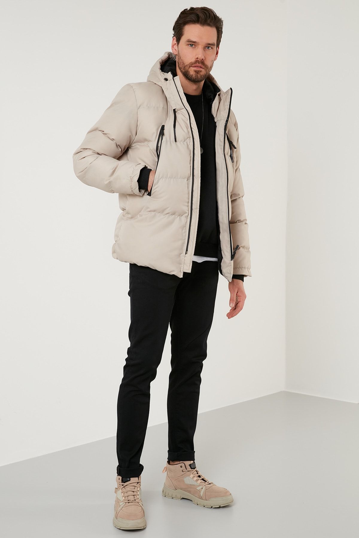 Buratti Fermuar Kapama Slim Fit Kapüşonlu Dik Yaka Erkek MONT 5717101 IB10196