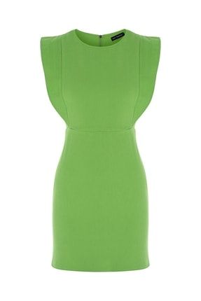 Volanlı Gabardin Elbise Yeşil 20Y31306-011