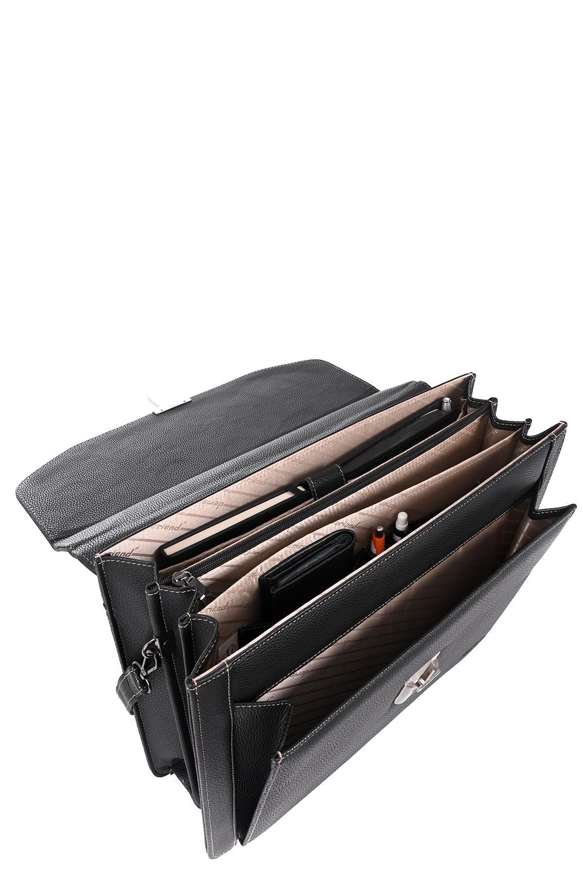 DERİEND  2010 15.6 Inç Laptop Bölmeli A4 Ve Dosya Uyumlu Evrak Çantası Siyah - Görsel 7