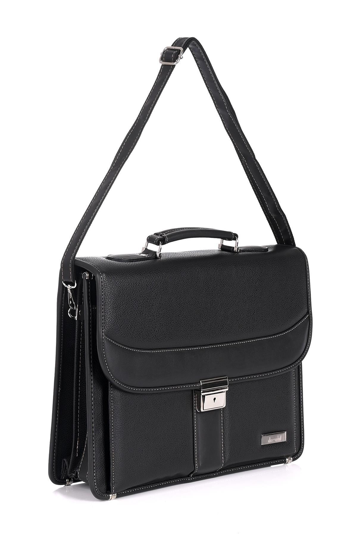 DERİEND  15.6 Inç Laptop Bölmeli A4 Ve Dosya Uyumlu Evrak Çantası Siyah - Görsel 5