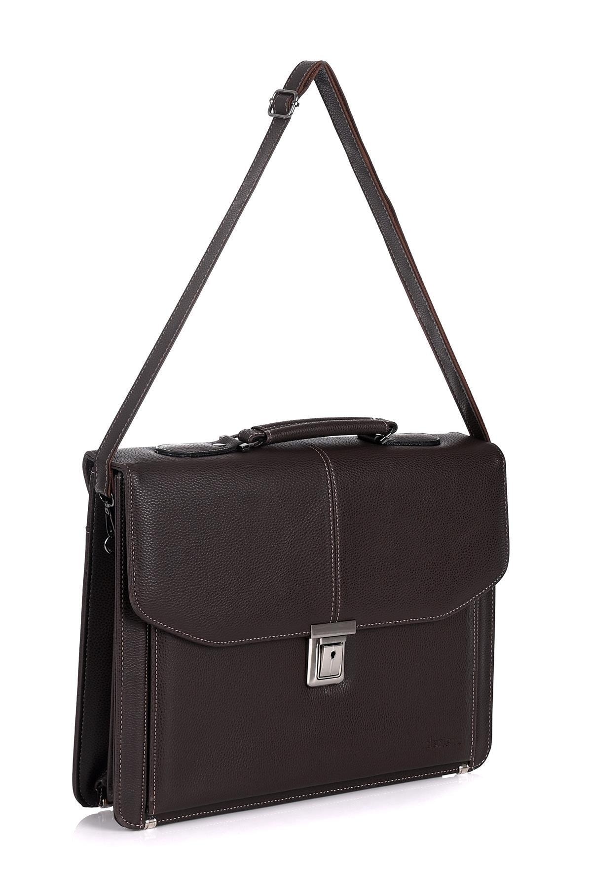 DERİEND  2010 15.6 Inç Laptop Bölmeli A4 Ve Dosya Uyumlu Evrak Çantası Kahverengi - Görsel 5