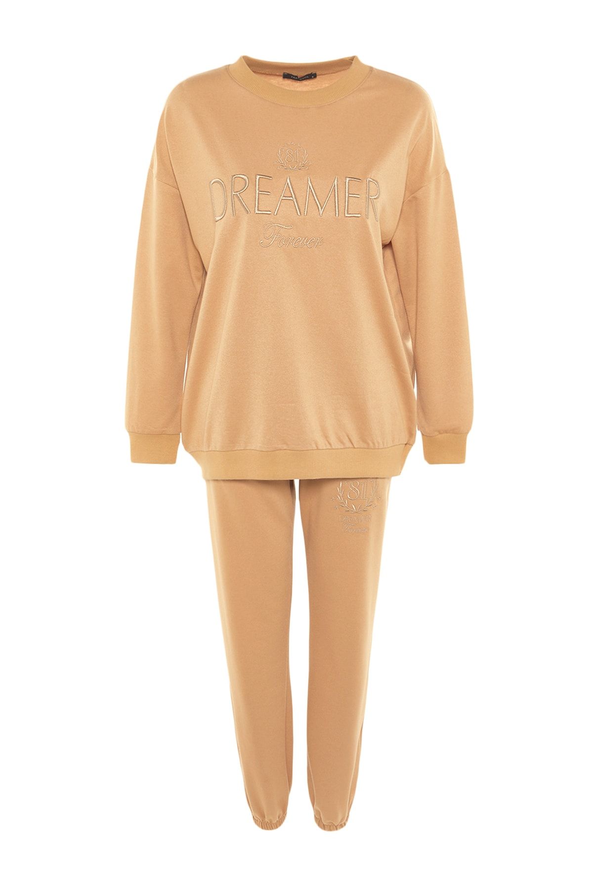 TRENDYOLMİLLA Camel Nakışlı Örme Pijama Takımı THMAW23EM00005 SN9035