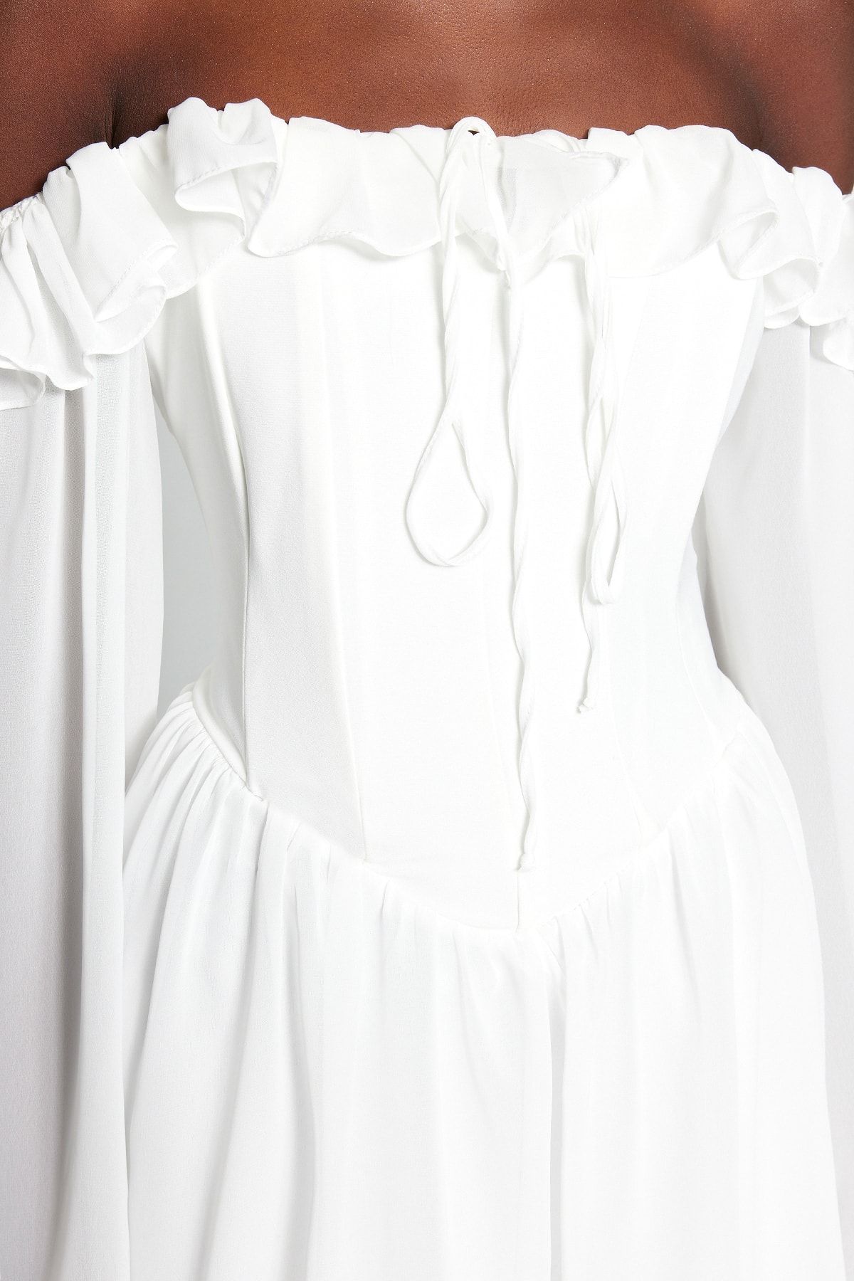 Trendyol Collection-Weißes Brautkleid in A-Linie mit Volant-Chiffon, Hochzeit/Hochzeit, schickes Abendkleid, Abschlusskleid TPRSS23EL00096 5