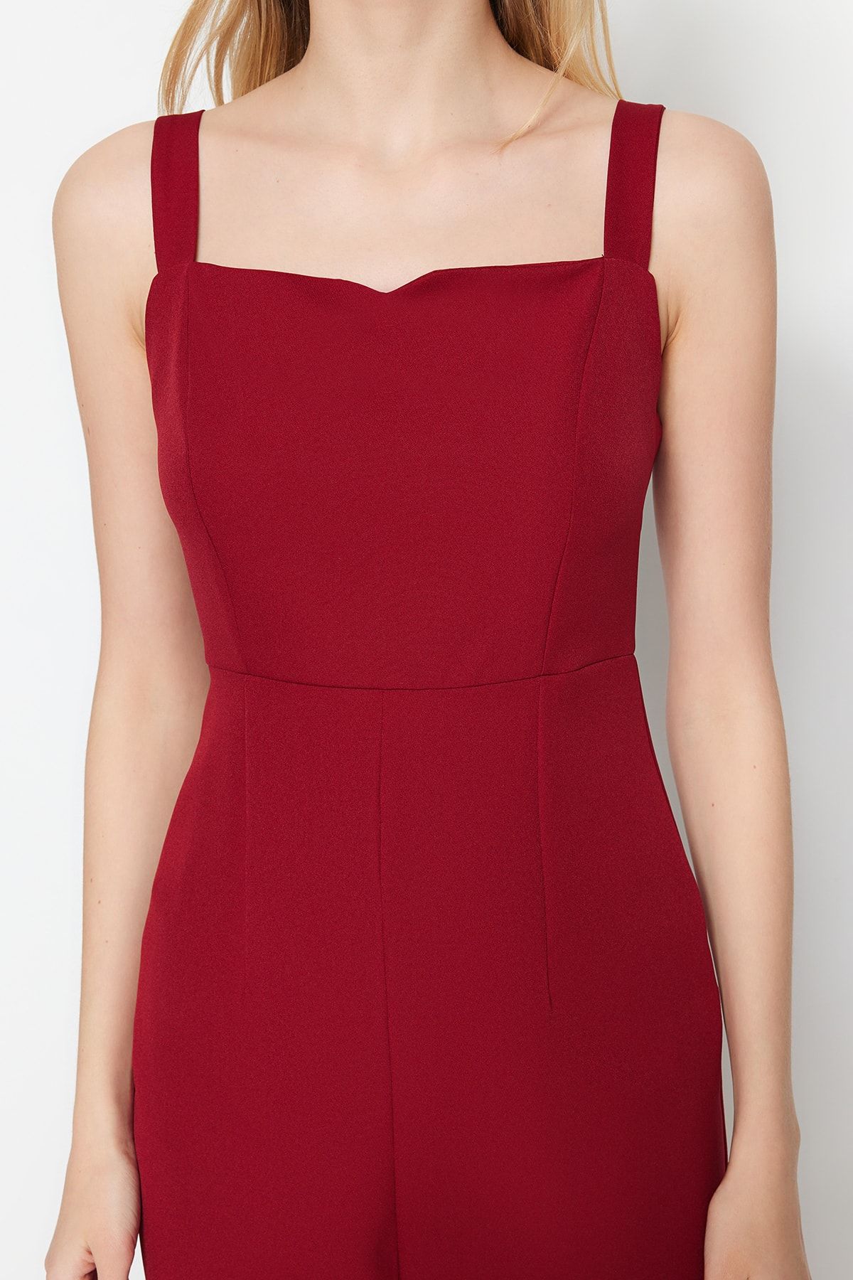 Trendyol Collection-Burgundowa sukienka midi na ramiączkach - Spódnica ołówkowa z rozcięciem TWOSS19BB0216 4