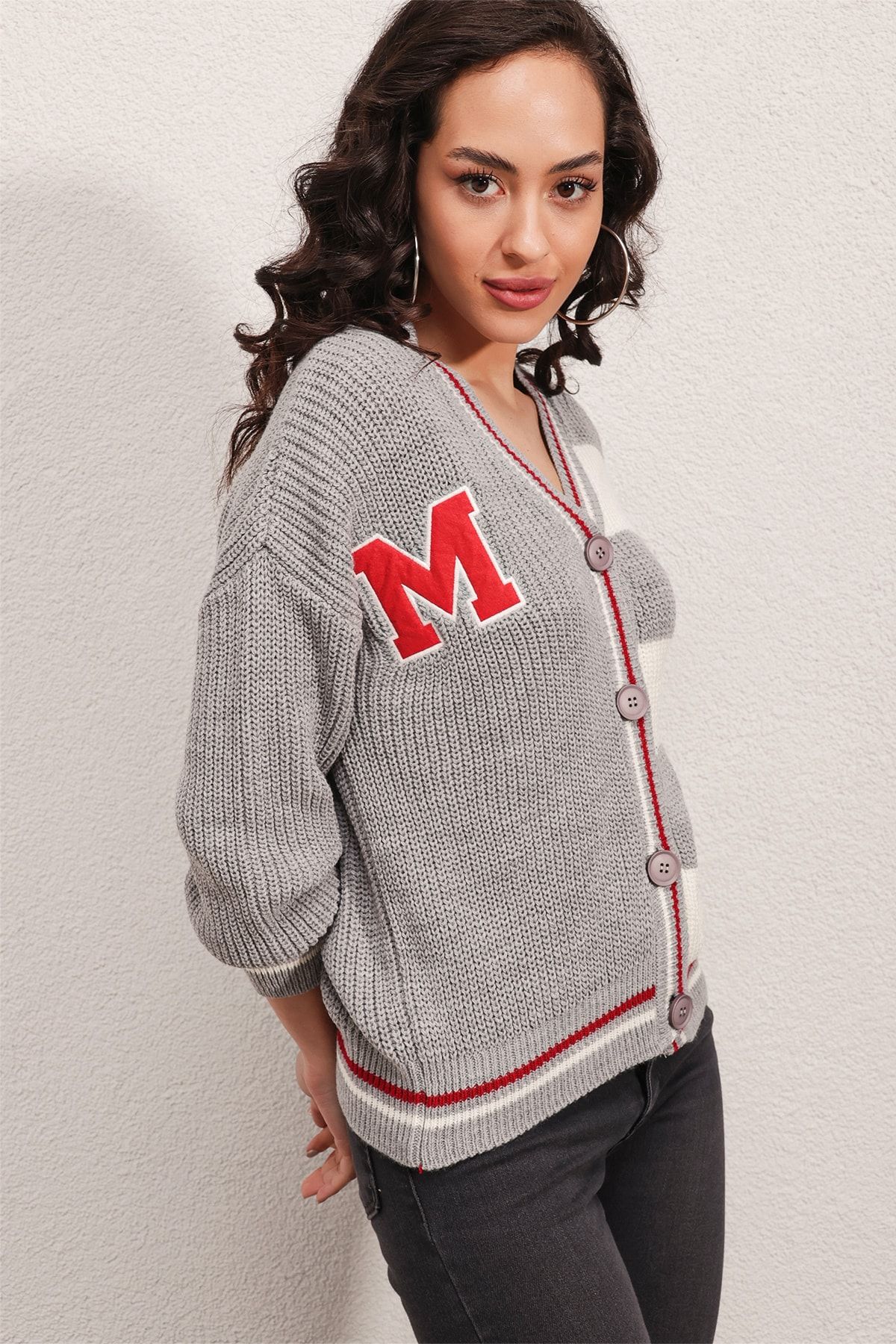 Bigdart-15803 Mehrfarbiger College-Cardigan – Grau 4
