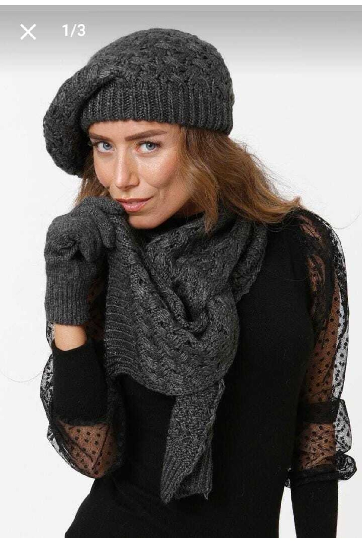 sema aksesuar Yeni Yıl Hediyesi Yeni Sezon Kadın Ressam Bere - Atkı - Eldiven Takım - 3'lü Set-