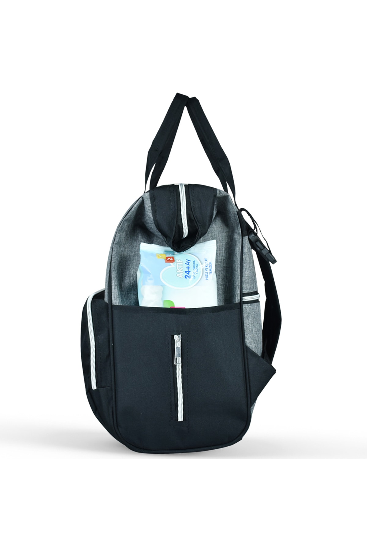 Bagimoo Anne Bebek Bakım Sırt Çantası Biberon Termoslu Sıvı Geçirmez Bebek Çantası Gri Siyah fotoğrafı 6 (önizleme)