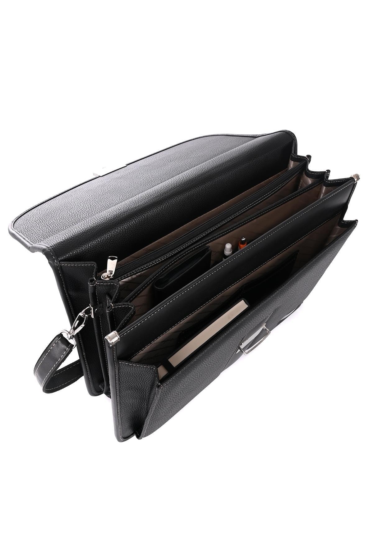 DERİEND  15.6 Inç Laptop Bölmeli A4 Ve Dosya Uyumlu Evrak Çantası Siyah - Görsel 7