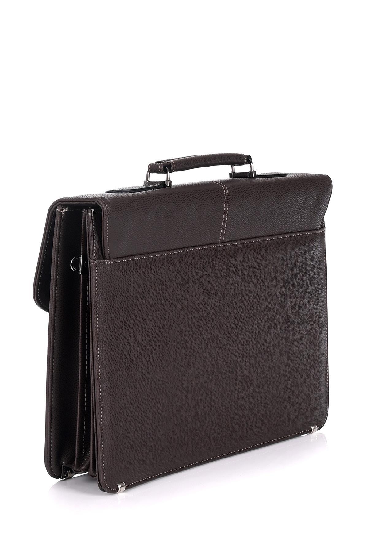 DERİEND  2010 15.6 Inç Laptop Bölmeli A4 Ve Dosya Uyumlu Evrak Çantası Kahverengi - Görsel 4