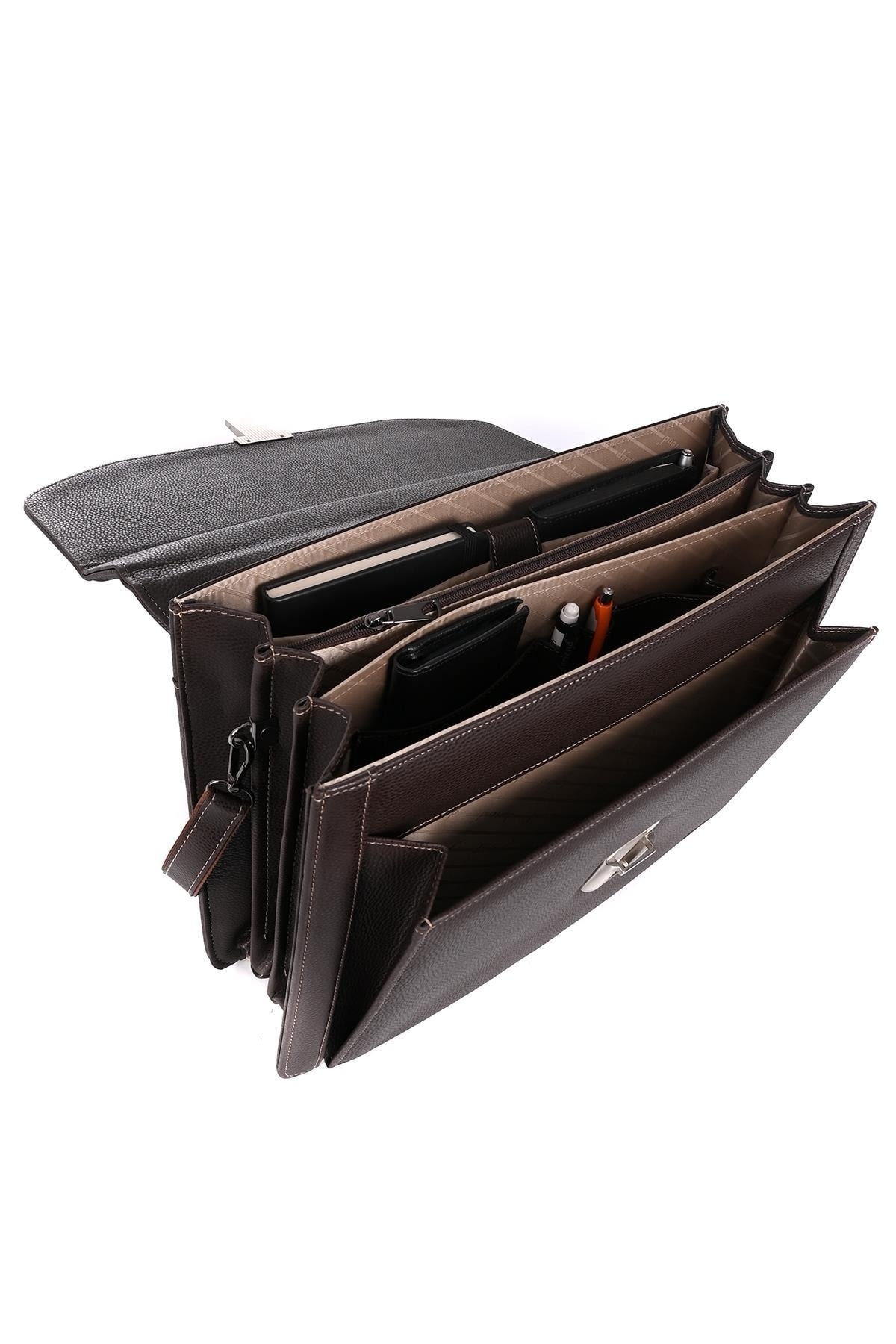 DERİEND  2010 15.6 Inç Laptop Bölmeli A4 Ve Dosya Uyumlu Evrak Çantası Kahverengi - Görsel 7