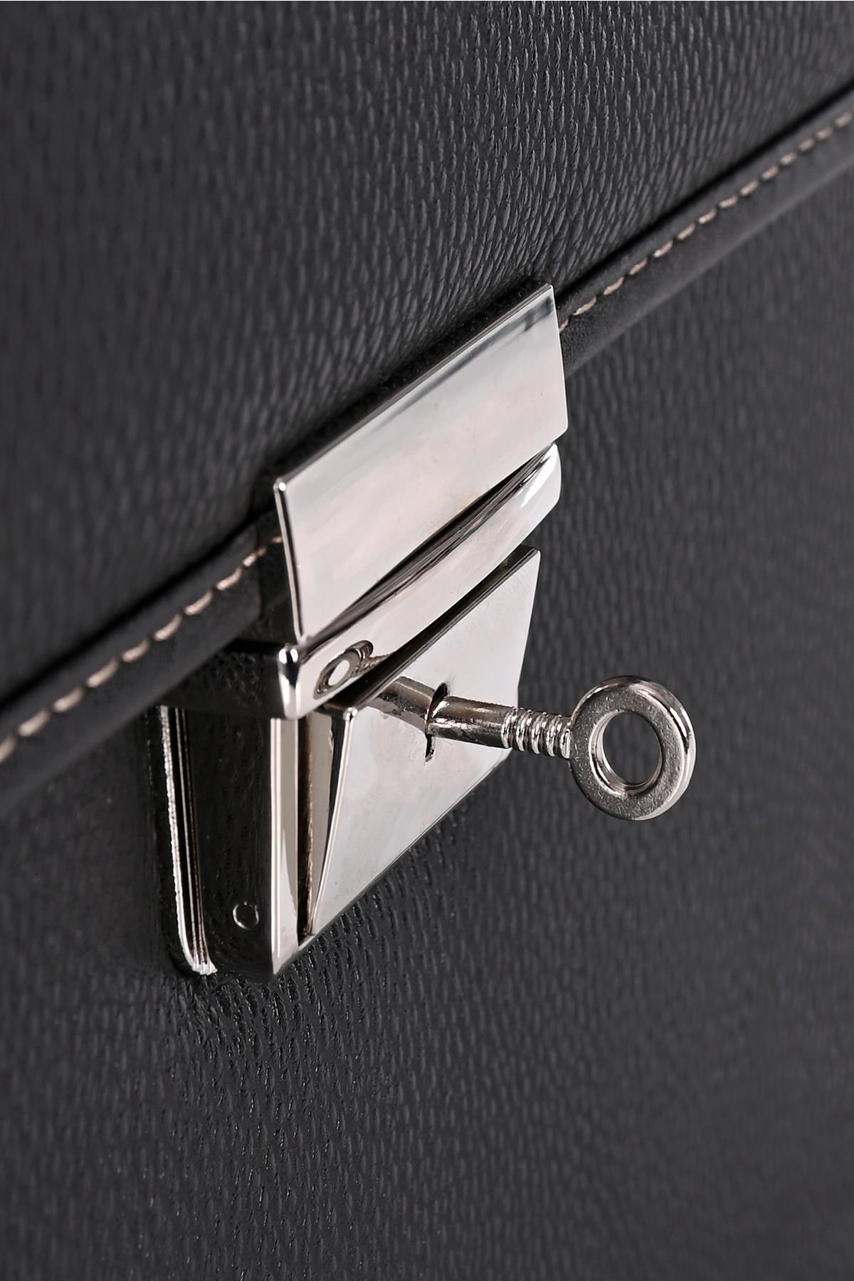 DERİEND  15.6 Inç Laptop Bölmeli A4 Ve Dosya Uyumlu Evrak Çantası Siyah - Görsel 6