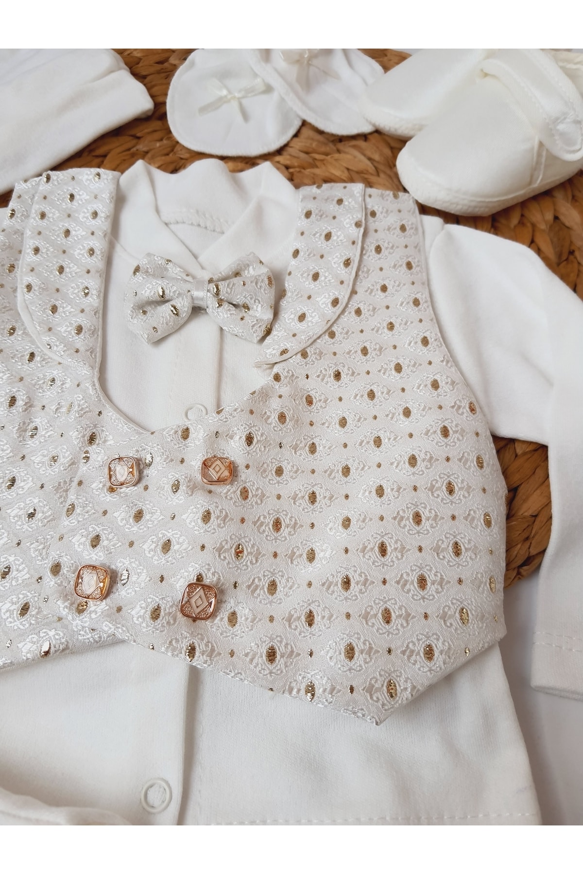 PİLEKİ BABY 0 6 Aylık Yenidoğan % 100 Pamuk 6 Parça Yelekli Özel Gün Mevlüt Sünnet Takımı Sünnetlik Mevlütlük fotoğrafı 2 (önizleme)