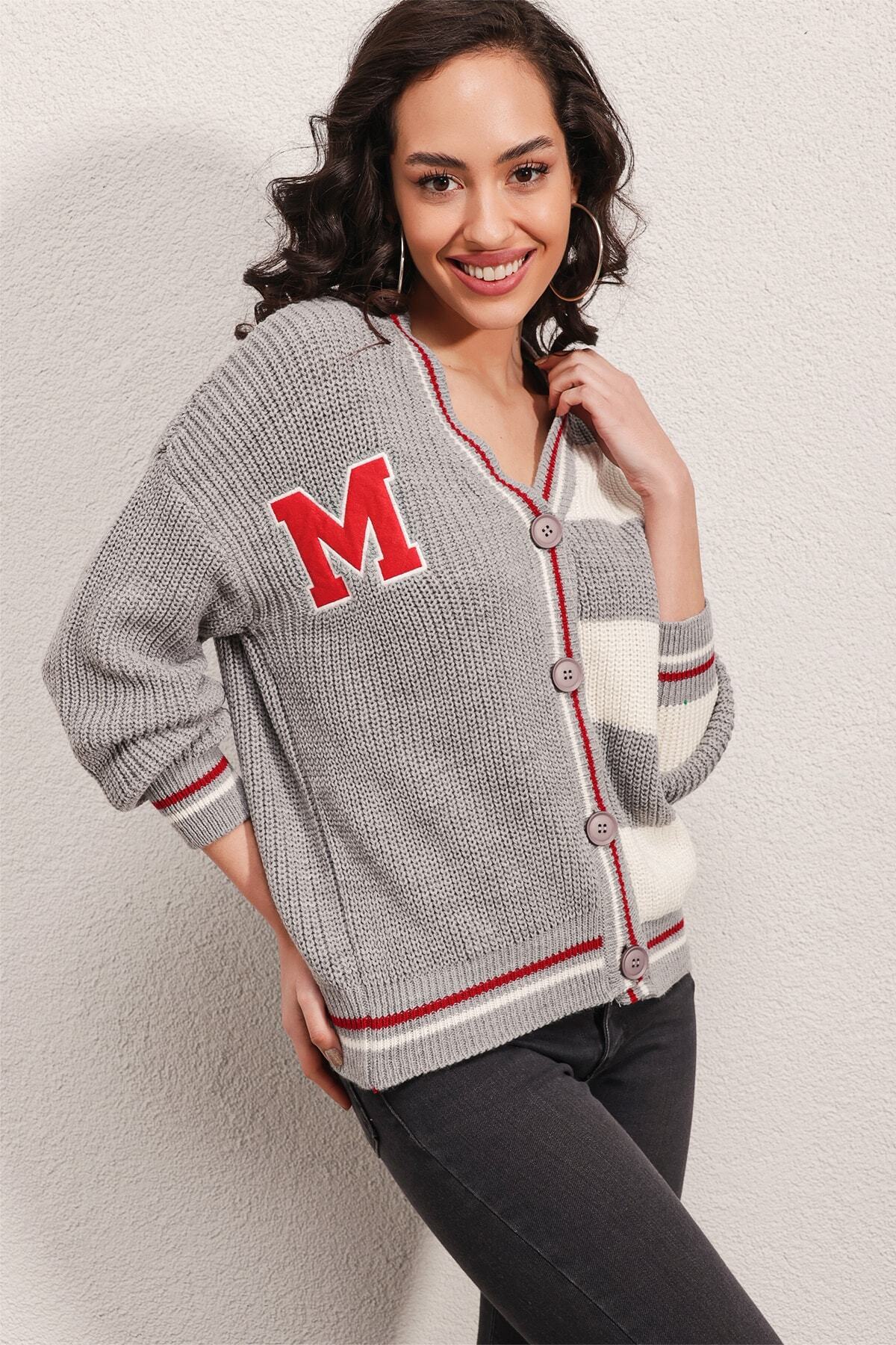 Bigdart-15803 Mehrfarbiger College-Cardigan – Grau 3