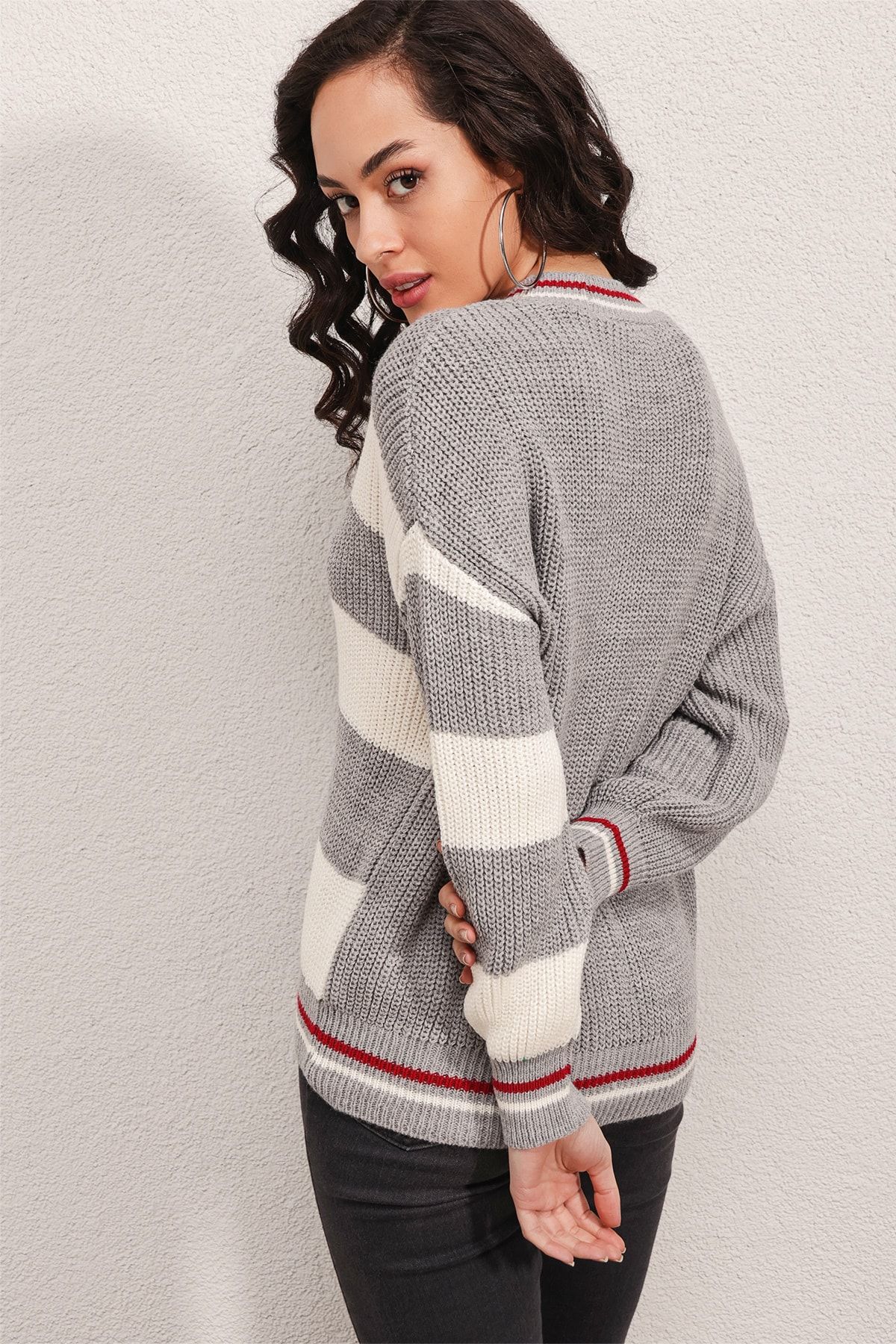 Bigdart-15803 Mehrfarbiger College-Cardigan – Grau 5