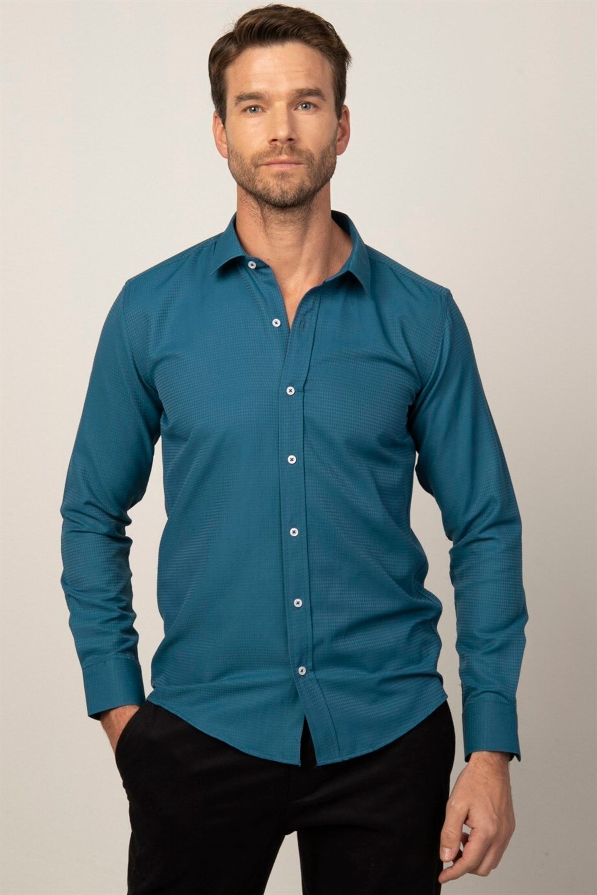 Tudors Modern Fit Long Sleeve Dobby Tie Men s Shirt Trendyol