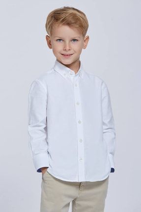Düğmeli Yaka Beyaz Saf Pamuk Çocuk Gömlek SCOTTY BUTTON-DOWN BI COLOUR