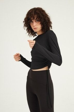 Marka Ayem Moda Kadın Siyah Yanları Büzgülü Bluz MR-1121