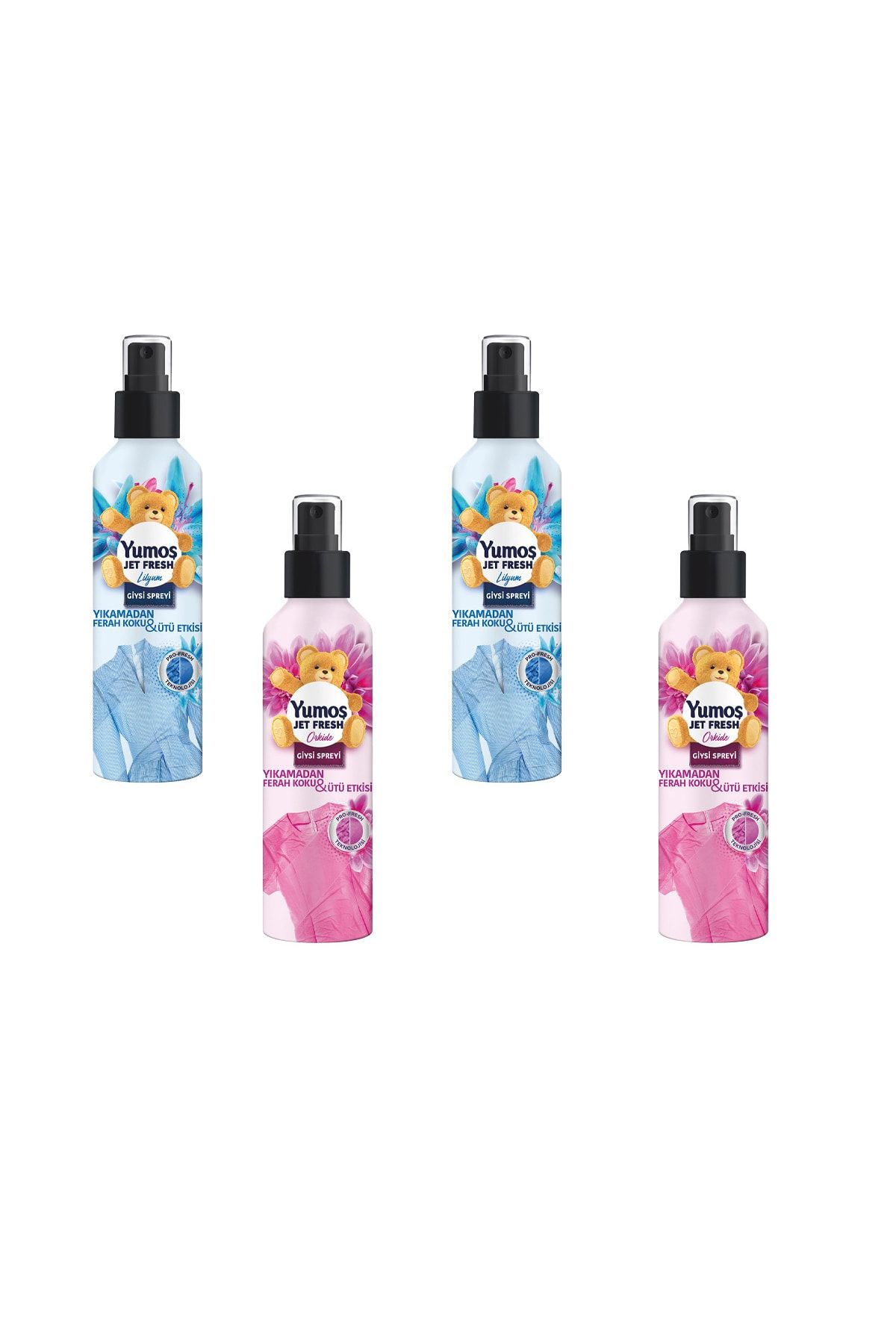 Yumoş Jet Fresh Orkide 200 ml 2 Adet Jet Fresh Lilyum 200 ml 2 Adet Demstar Mikrofiber Bez Hediye