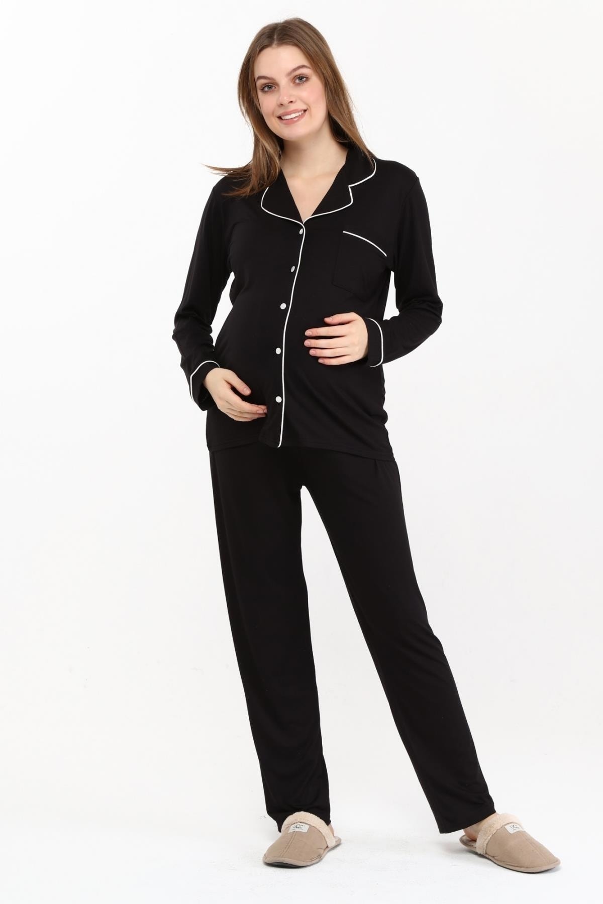 LİKAPA Önden Düğmeli Hamile Lohusa Mevsimlik Uzun Kol Pijama Takımı