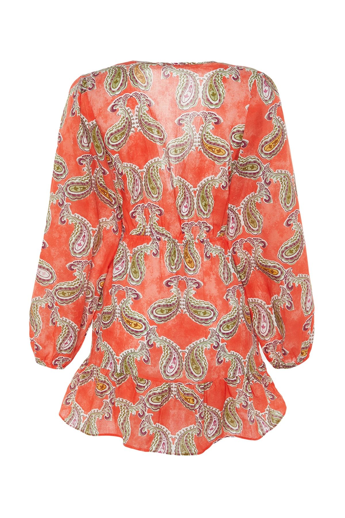 Trendyol Collection-Gewebtes, gerüschtes Mini-Strandkleid aus 100 % Baumwolle mit Paisley-Muster TBESS23EL00028 8