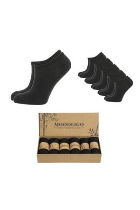 Kadın 6'lı Premium Bambu Bilekte Spor Çorabı / Sneaker Çorap - Siyah - Kutulu ML-6BX-SNK