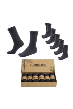 Erkek 6'lı Premium Bambu Soket Çorap - Füme - Kutulu MDLM-6UB-BOX