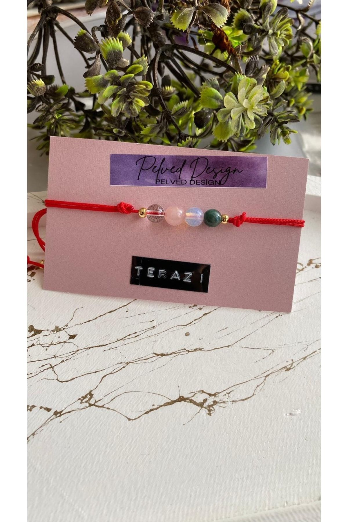 PelvedDesign Terazi Burcu Doğal Taş Şans Bilekliği Ayarlanabilir