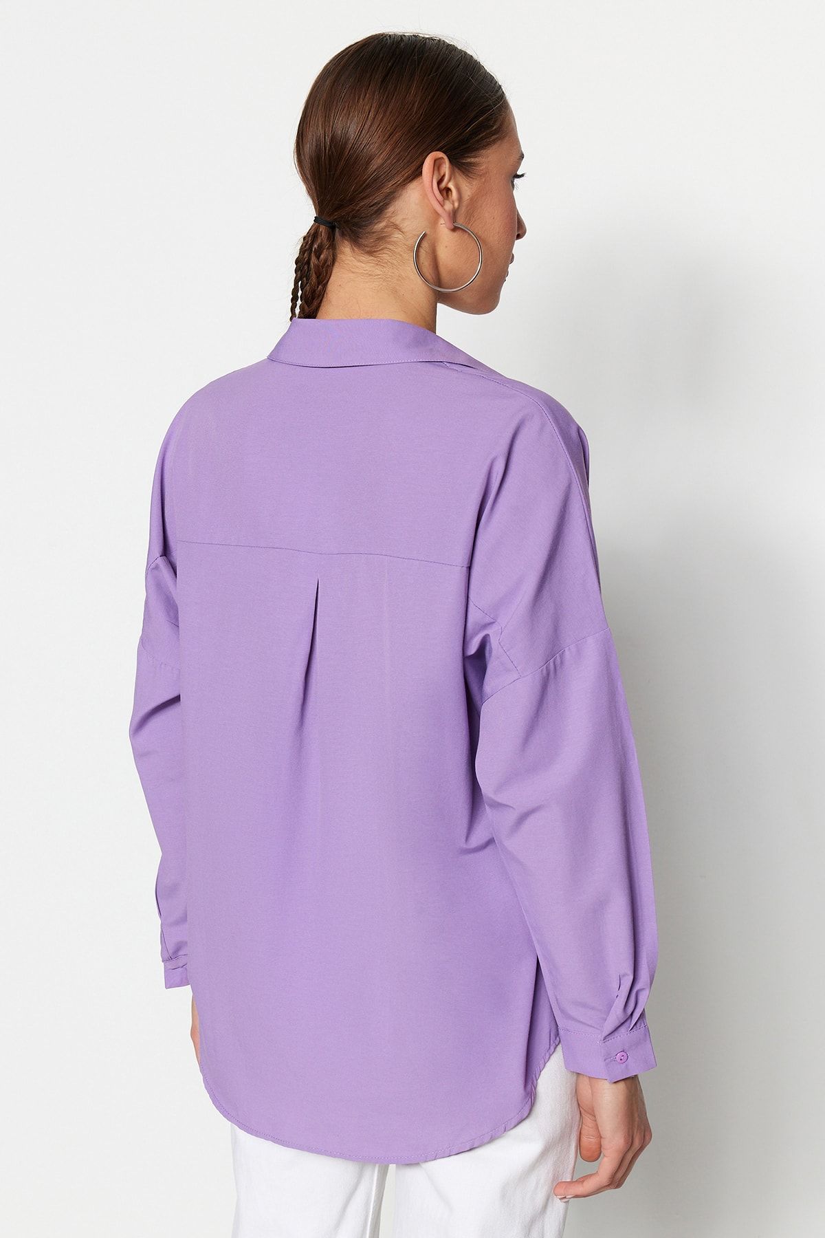 Trendyol Collection-Fioletowa koszula oversize z tkaniny bawełnianej - szeroki krój TWOSS22GO0669 3