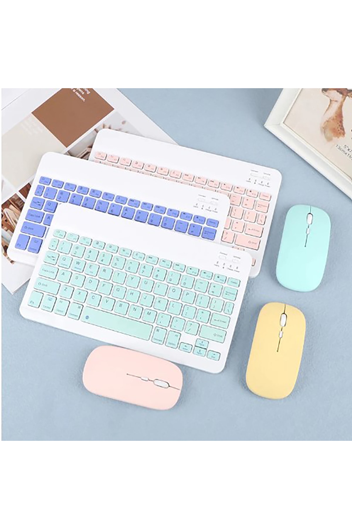 Tüm Cihazlara Uyumlu Akıllı Taşınabilir Şarj Edilebilir Kablosuz Bluetooth Klavye + Mause 4