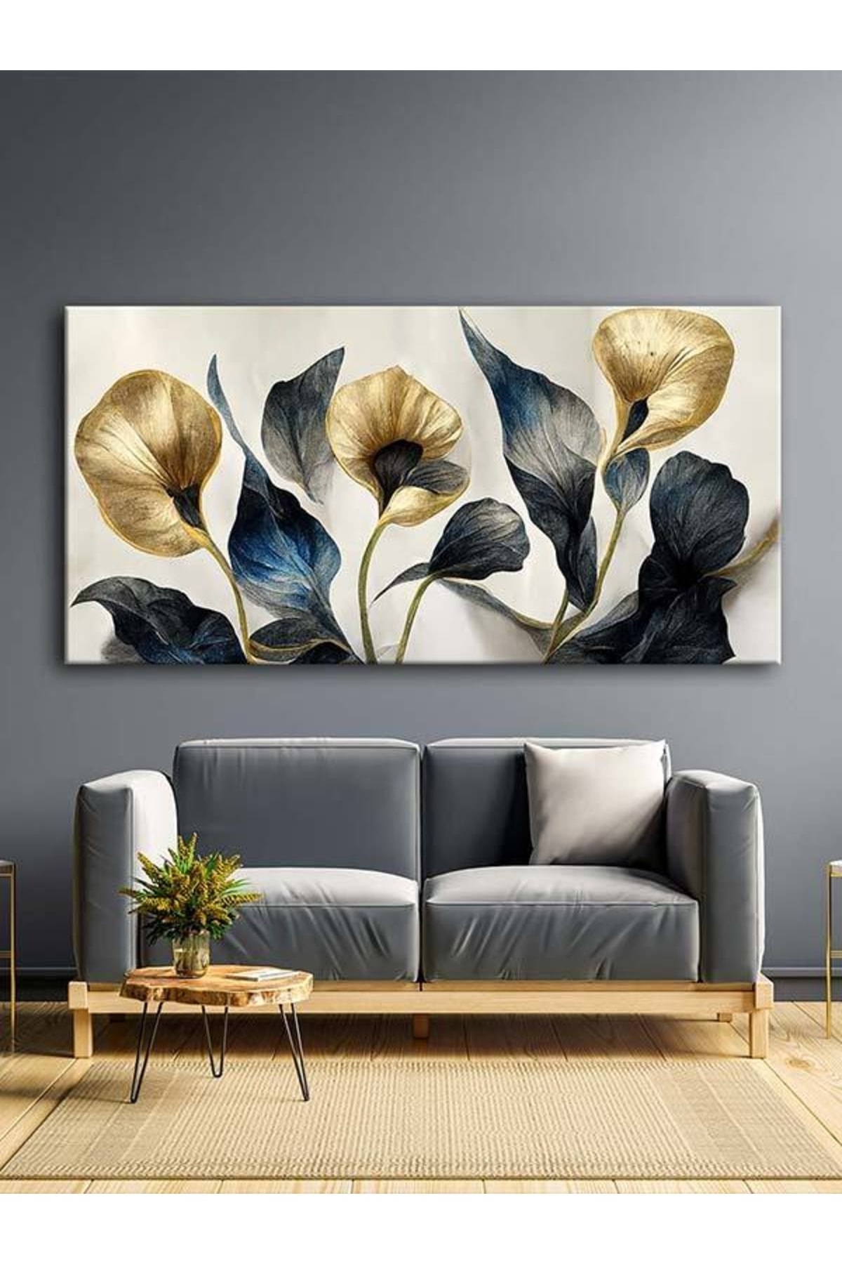 Voovart Dekoratif Altın Orkide Çiçekler Kanvas Tablo - Voov2362