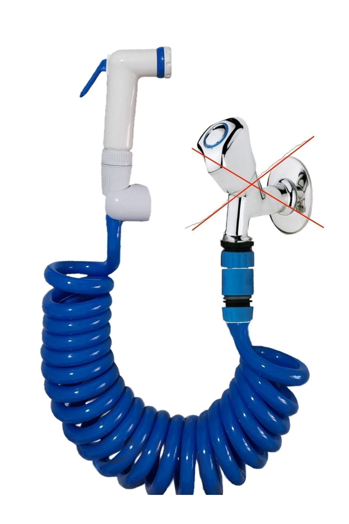 Spiral Mandallı Şattaf Başlıklı Sulama Yıkama Ayarlı Set Mavi 3 Metre Yerli