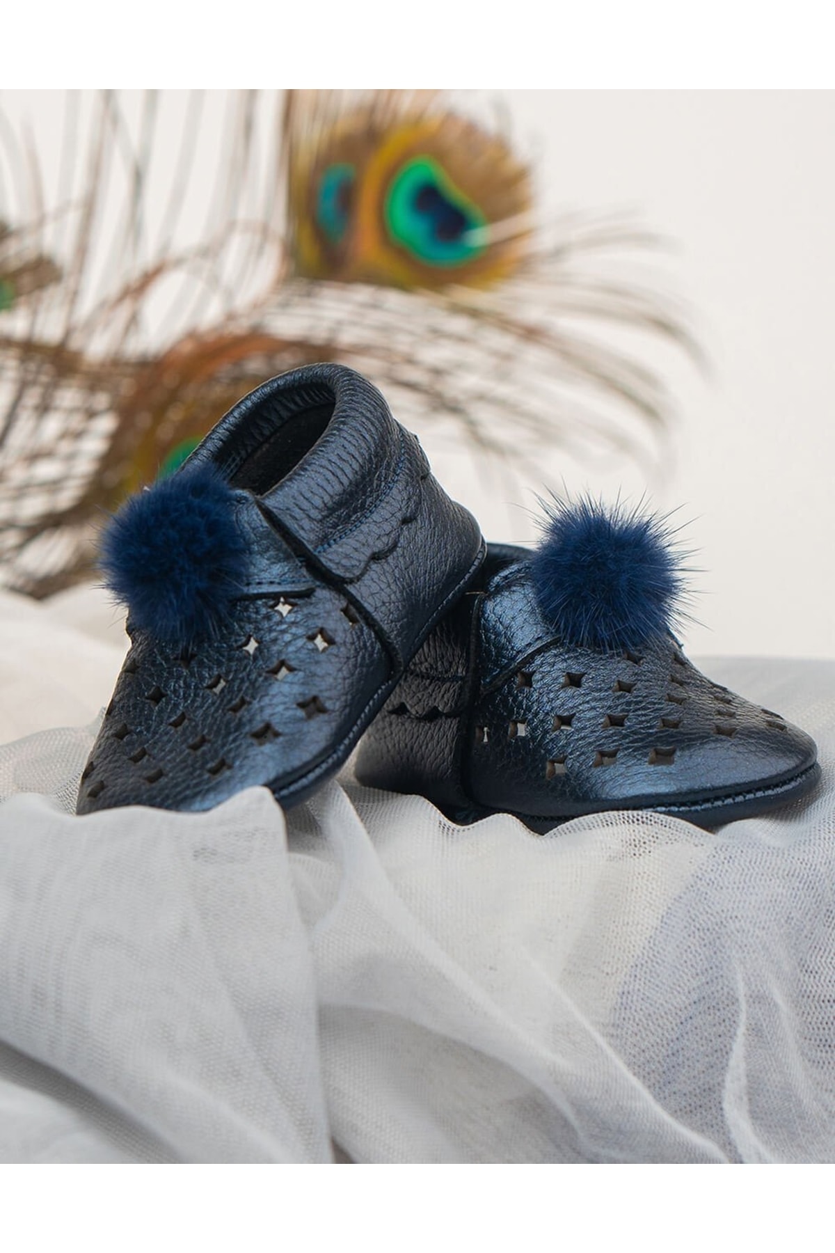 Beybium Ponny Sedefli Lacivert Doğal Deri Makosen