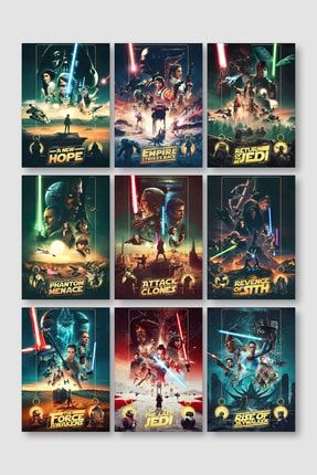 Star Wars 9lu Film Poster Seti Yüksek Kaliteli Kalın Parlak Kuşe Kağıdı FDDPS052