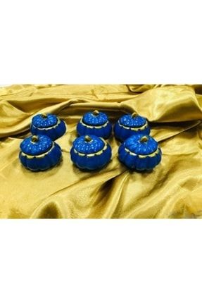 Balkabağı Kahve Yanı Dekoratif Sunumluk Mavi Renk Altın Yaldız Işlemeli 6'lı Set mavi6lılokumluk