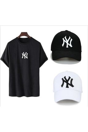 T-shirt Oversize Ny Baskılı Ve Şapka 3'lü Paket Tişört MCU0005