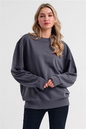 Basic Gri Ekstra Oversize Kadın Sweatshirt 70196K