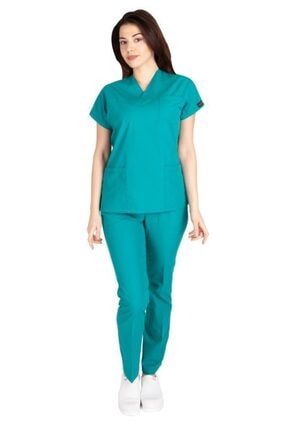 Kadın Doktor Hemşire Forması Scrubs Terikoton Ince Kumaş Hastane Nöbet Takımı (zarf Yaka Yarasa Kol) 1102K