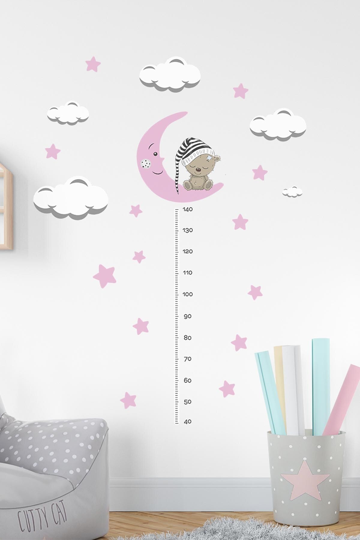 Moon Pink Star Height Gauge Wall Sticker Set