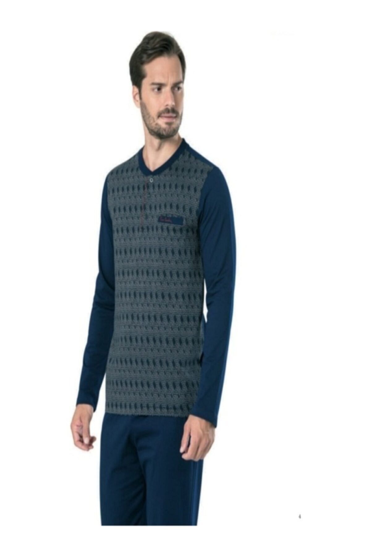 ست پیژامه آبی مردانه ژاکارد کت و شلوار داماد سرمه ای 5436 Pierre Cardin
