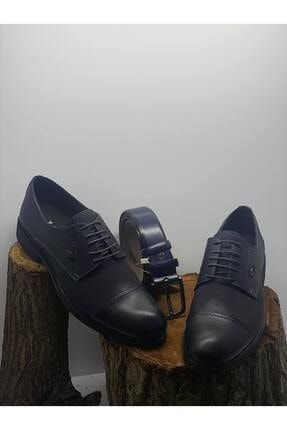 Erkek Lacivert Hakiki Deri Klasik Ayakkabı GZLdroplant5239-1
