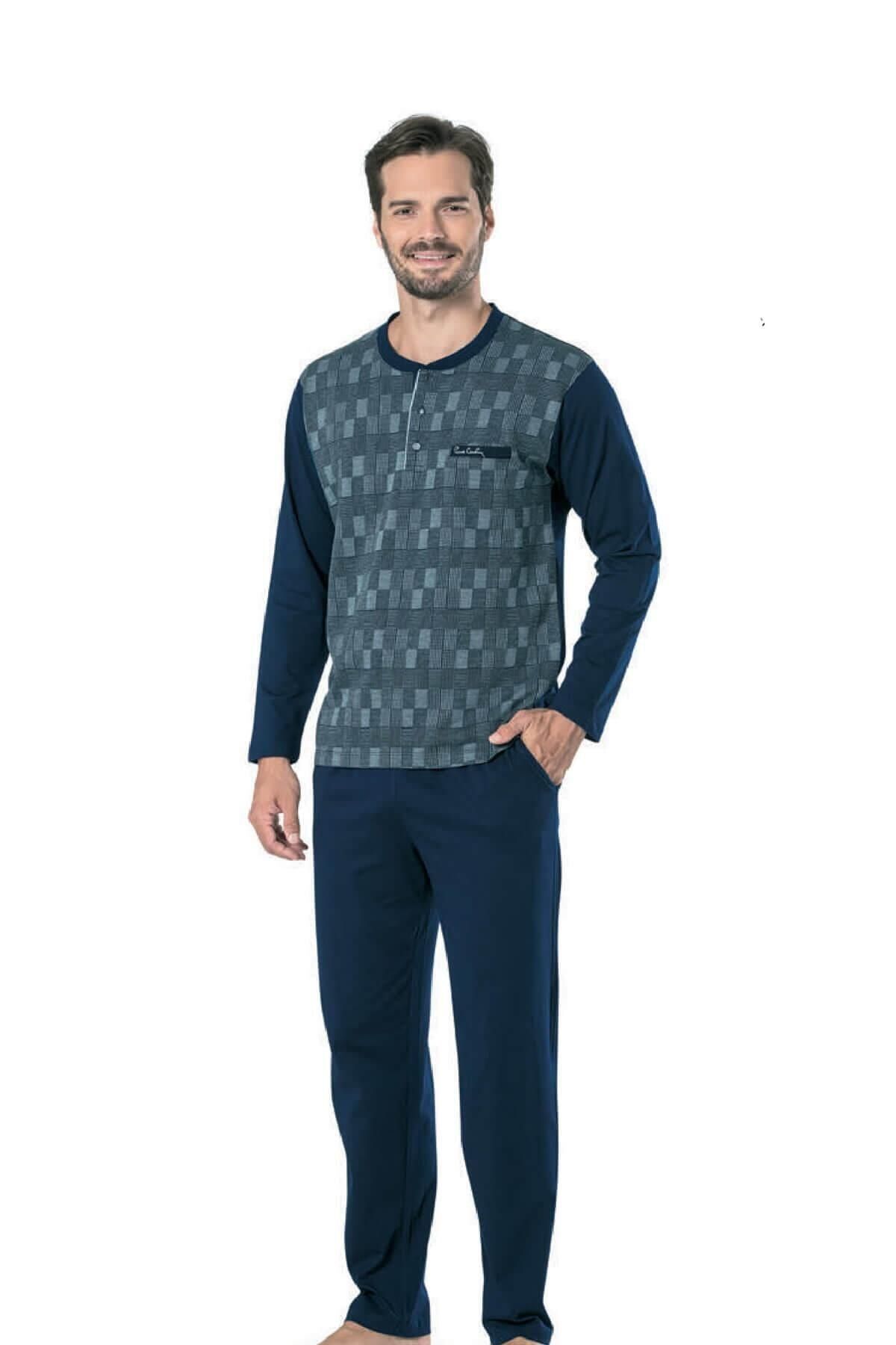 ست پیژامه آبی مردانه لباس خواب ژاکارد جهیزیه داماد 5431 Pierre Cardin