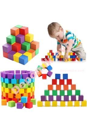 Ahşap Küp Bloklar Eğitici Geliştirici 100 Adet Renkli Yapı Blokları Ahşap Oyuncak 2x2cm küpler100