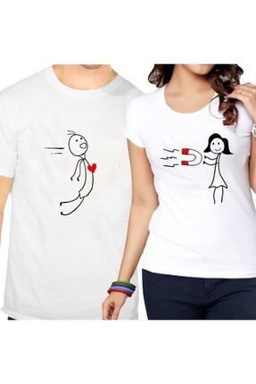 Sevgili Tişörtleri Bay Bayan Çift Kombini Çekim Gücü Beyaz Tişört 2 Adet HM10000048330