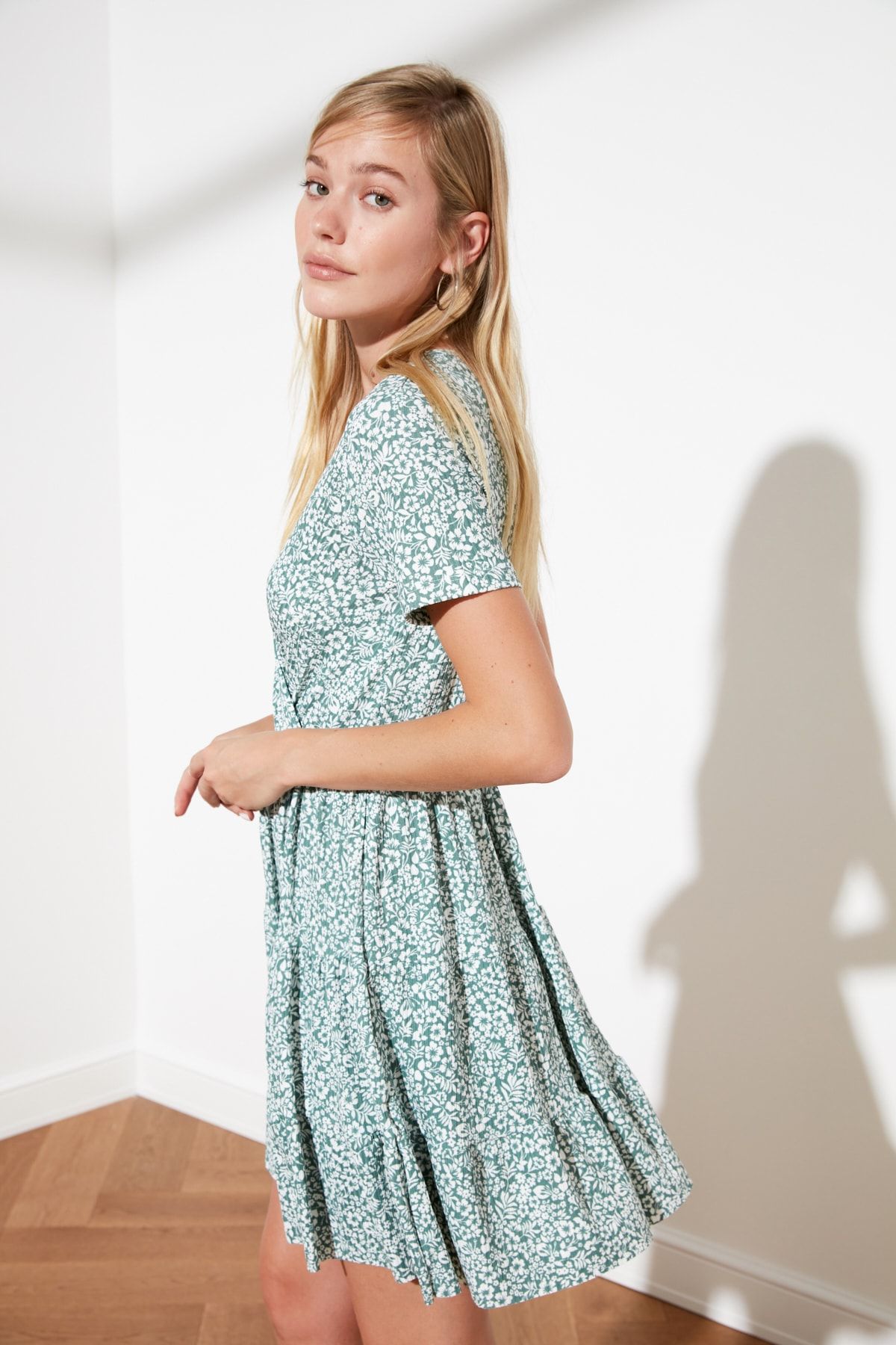 Trendyol Collection Green V Neck Knitted Dress Trendyol