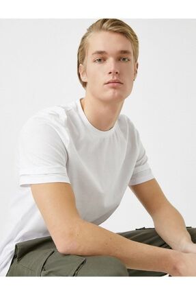 Erkek Beyaz Basic Kısa Kollu Pamuklu T-Shirt 1YAM12002LK