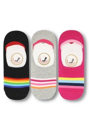 6'lı Renkli Çizgiler Serisi Babet Çorap 3002